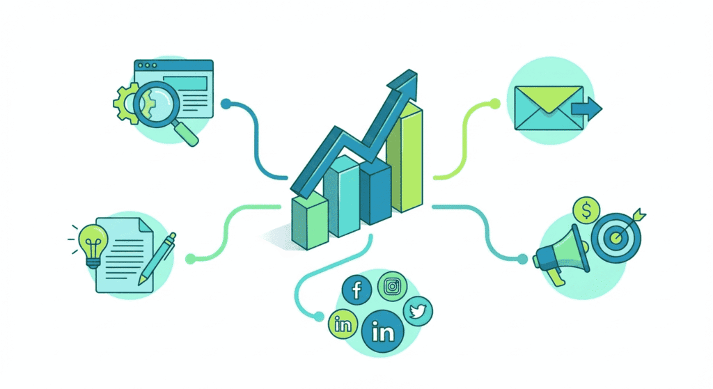 Digital marketing solutions for business growth including SEO, content marketing, and online advertising 